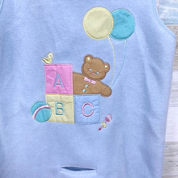 Quiltex Vintage Soft Fleece Wearable Blanket Sleep Sack Blue Bear Balloons Baby - Picture 2 of 6